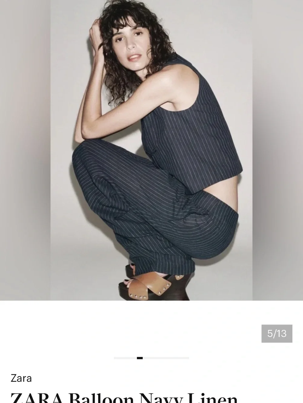 ZARA Navy Pinstripe Wide-Leg Linen Pants